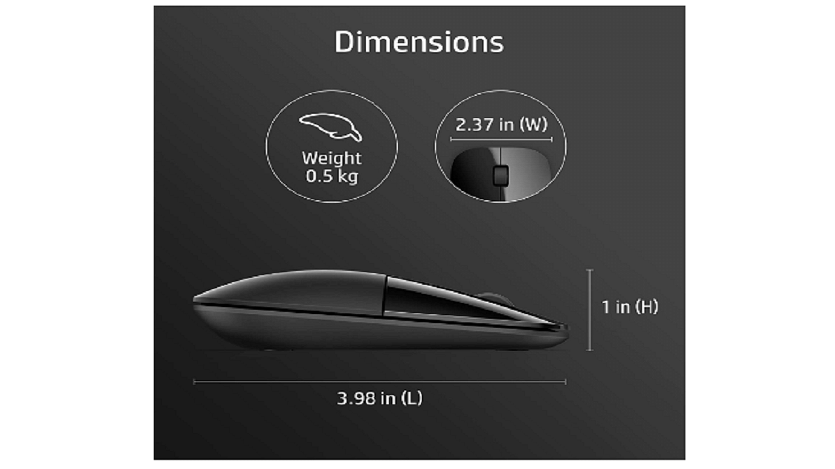 HP Z3700 Wireless Optical Mouse Dimensions