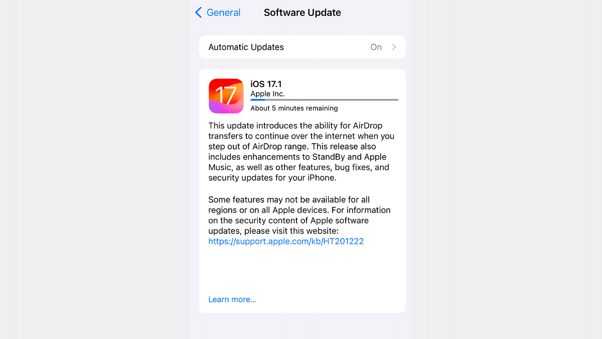 Apple iOS 17.1 Update