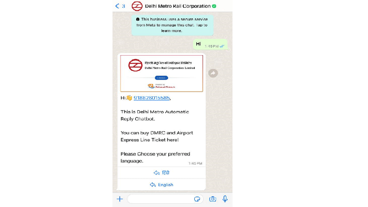 Delhi Metro Tickets On WhatsApp